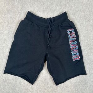 Champion Reverse Weave Shorts Mens Small Black Logo Raw Hem Sweat Shorts‎